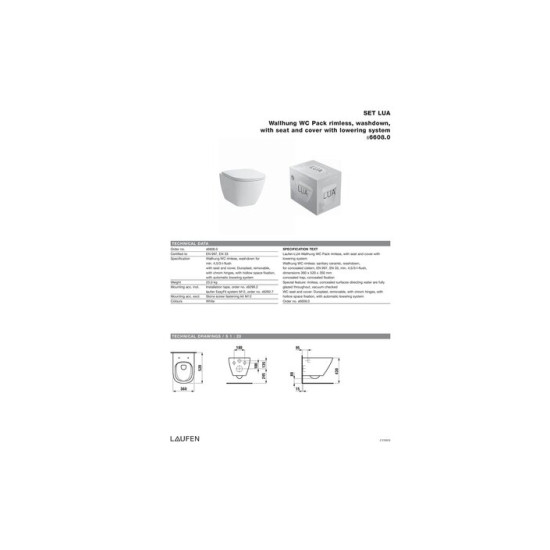 Унітаз підвісний LUA Rimless з кришкою soft-close H8660800000001 LAUFEN