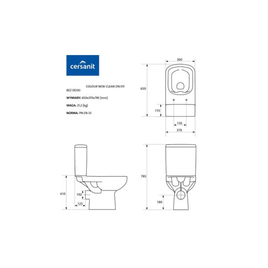 Компакт 575 Colour Clean On 011 з кришкою дюропласт soft-close (CCKZ1013501894), Cersanit