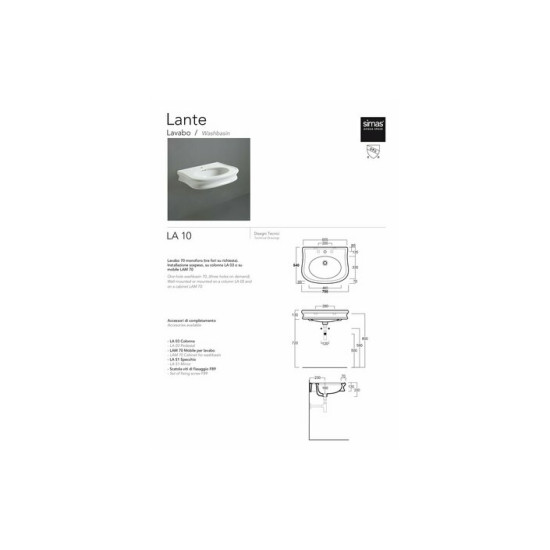 Умивальник Lante 70 LA11 SIMAS