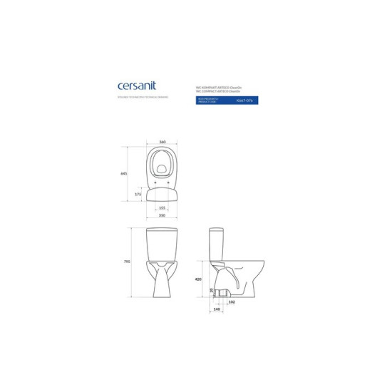 Компакт Arteco 685 Clean On 021 з кришкою дюропласт soft-close CCKZ1014685952 Cersanit