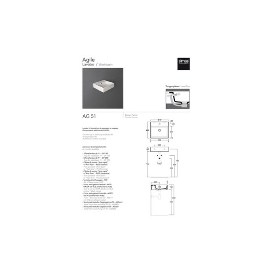Умивальник AG 51 Agile (AG51) Glossy white SIMAS