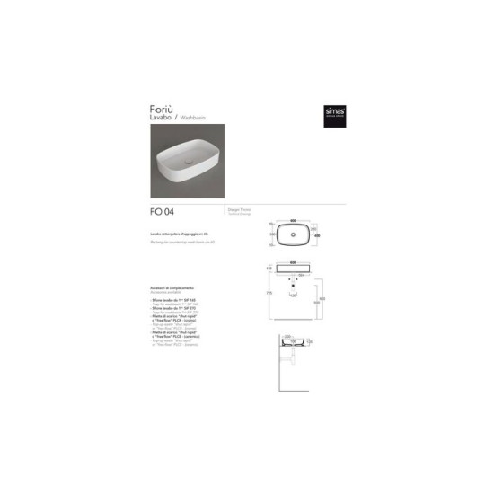 Умивальник 60 FORIU FO04 Glossy White SIMAS