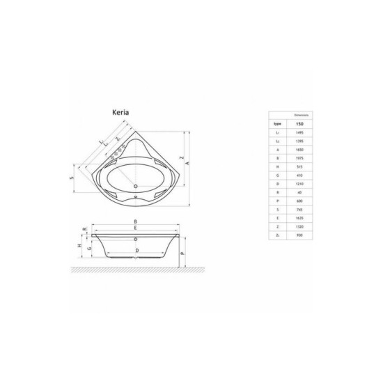 Ванна кутова KERIA 150x150, RADAWAY