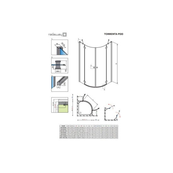 Душова кабіна напівкругла Torrenta PDD E 90×80 31630-01-05N RADAWAY