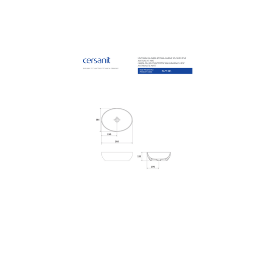 Умивальник 50 см Larga Antracite CCWT1000790770 Cersanit