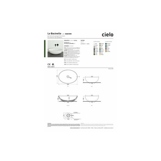Умивальник Bacinelle ECO Small 58 (BAECO58) Glossy White CIELO