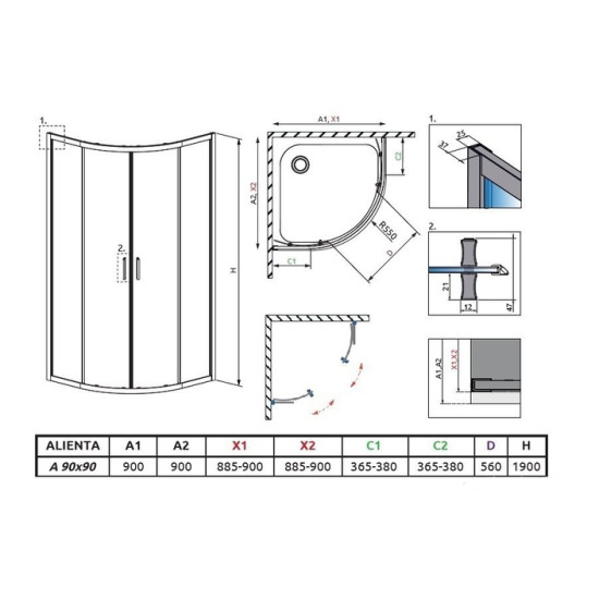Душова кабіна напівкругла Alienta A 90x90 10229090-01-01 RADAWAY