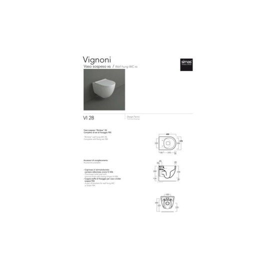 Унітаз підвісний Vignoni XS Rimless VI28-F85 Glossy White SIMAS