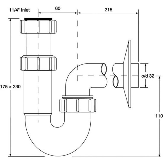 Сифон для умивальника трубний без зливу (5/4х32) HC4PF-32