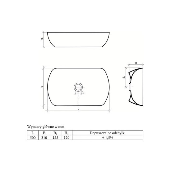 Умивальник UNI 500 O SLIM GPX2240601 RAVAK