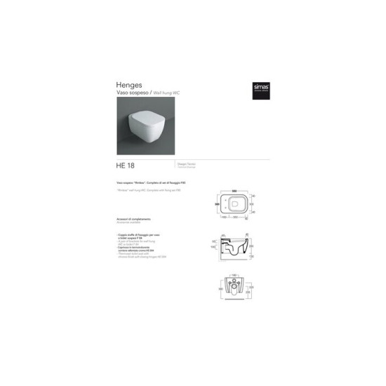 Унітаз підвісний Henges з кришкою soft-close HE18-F85-HE004 Glossy white SIMAS
