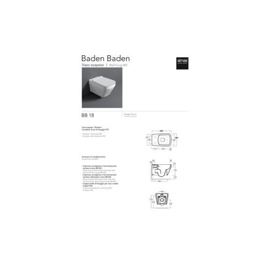 Унітаз підвісний Baden Baden BB 18 з кришкою soft-close BB18-F87(85)-BB004WM White matt SIMAS