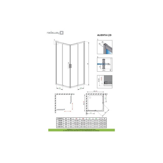 Душова кабіна прямокутна Alienta D 80х100 10258010-01-01 RADAWAY