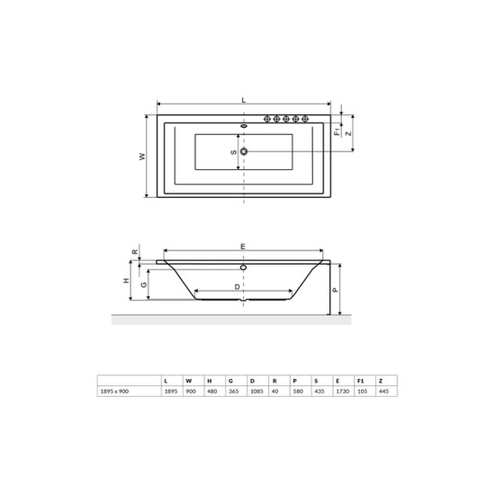 Ванна прямокутна ITEA 190x90, RADAWAY