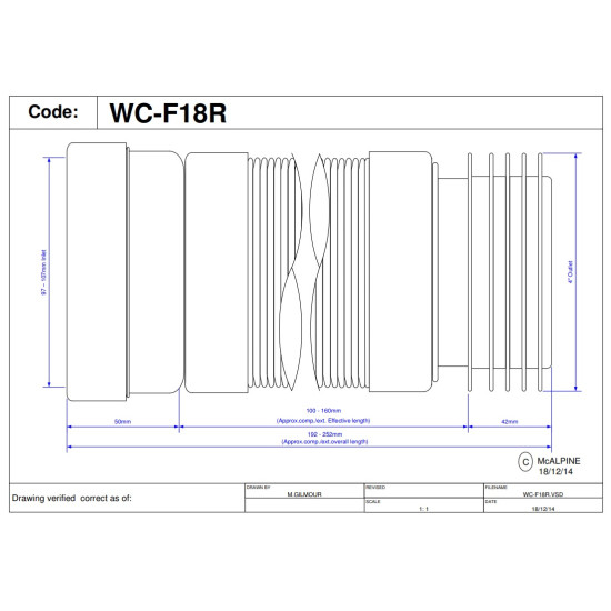 Труба розтяжна з прокладкою L 180-230 мм WC-F18R