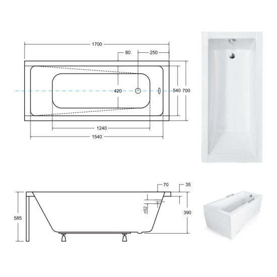 Ванна акрилова MODERN SLIM 170х70 (соло) без ніг