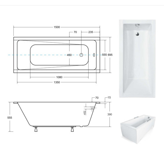Ванна акрилова MODERN SLIM 150х70 (соло) без ніг