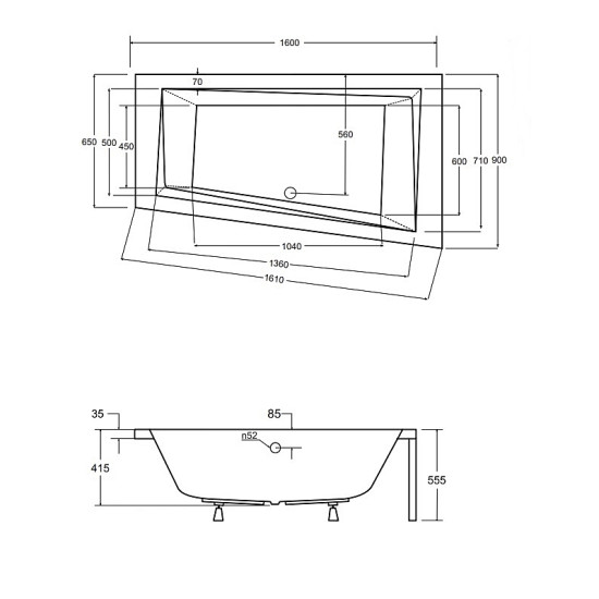 Ванна акрилова INTIMA 160x90 Права (соло) без ніг