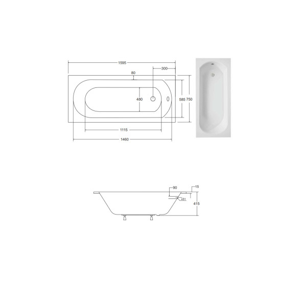 Ванна акрилова INTRICA SLIM 160х75 (соло) без ніг