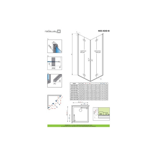 Душова кабіна (половина) Nes Black KDD B 90 ліва, RADAWAY