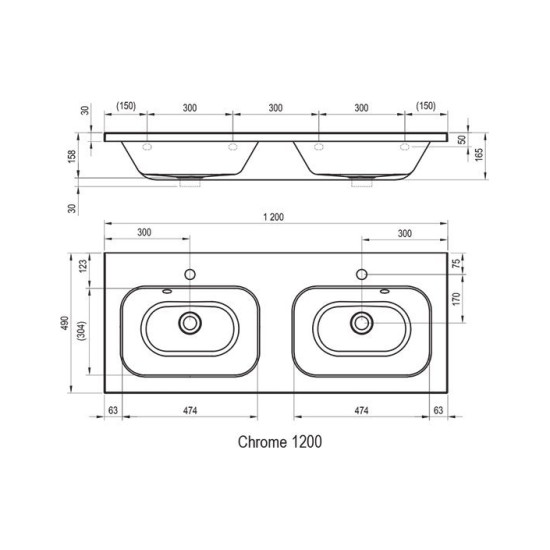 Умивальник CHROME 1200, (XJG01212000) RAVAK