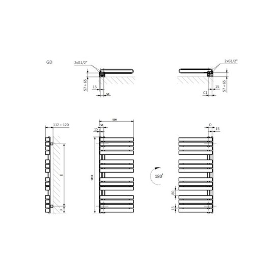 Рушникосушка 1110х500 Warp S WGWAS111050K9M5GD Terma