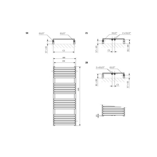 Рушникосушка 1185х600 Quadrus Slim WGQUS118060K9M5SX Terma