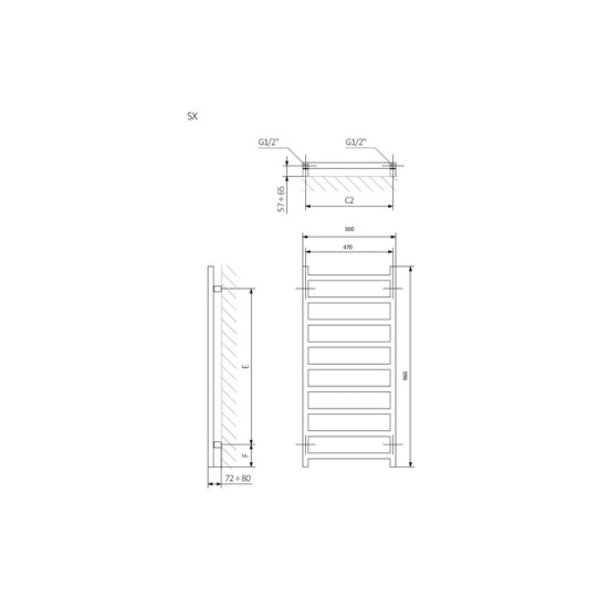 Рушникосушка 960x500 Simple WGSIM096050KRGRSX Terma
