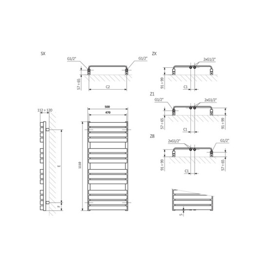 Рушникосушка 1110х500 Warp T WGWAT111050K737SX Terma