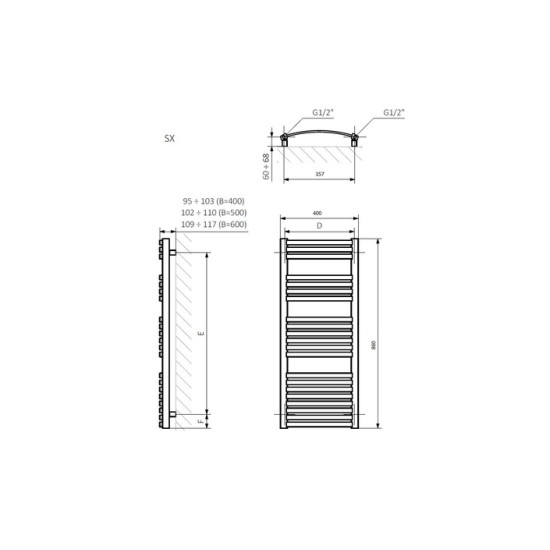 Рушникосушка Dexter 860x400 WGDEX086040KCROSX Terma