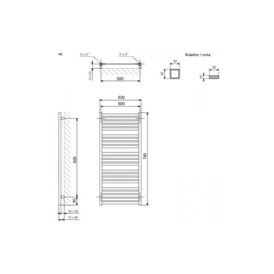 Рушникосушка 780х530 Marlin WGMAR078053K916SX Terma