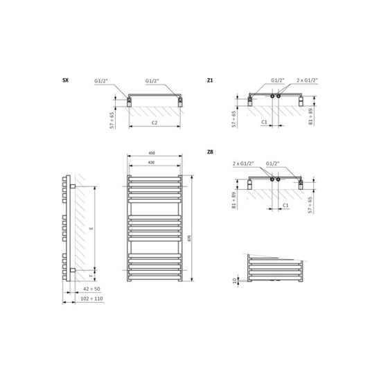 Рушникосушка 870x450 Quadrus Slim WGQUS087045K9M5SX Terma